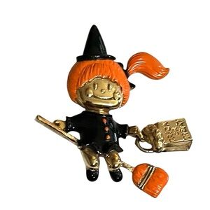 Vintage Trick Or Treat Witch Brooch